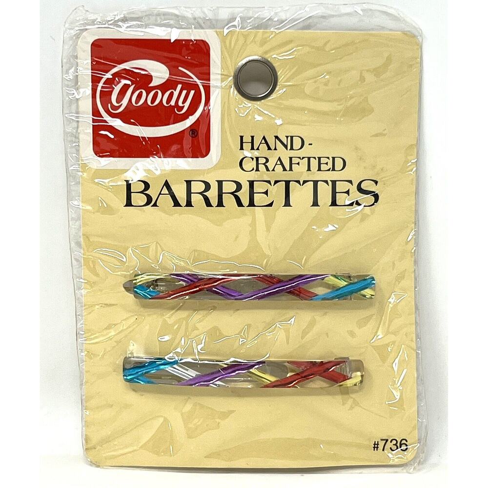 Vintage Goody Hand Crafted Barrettes 2.5” Metal Clasp #736 Multi 1982 NIP (2)